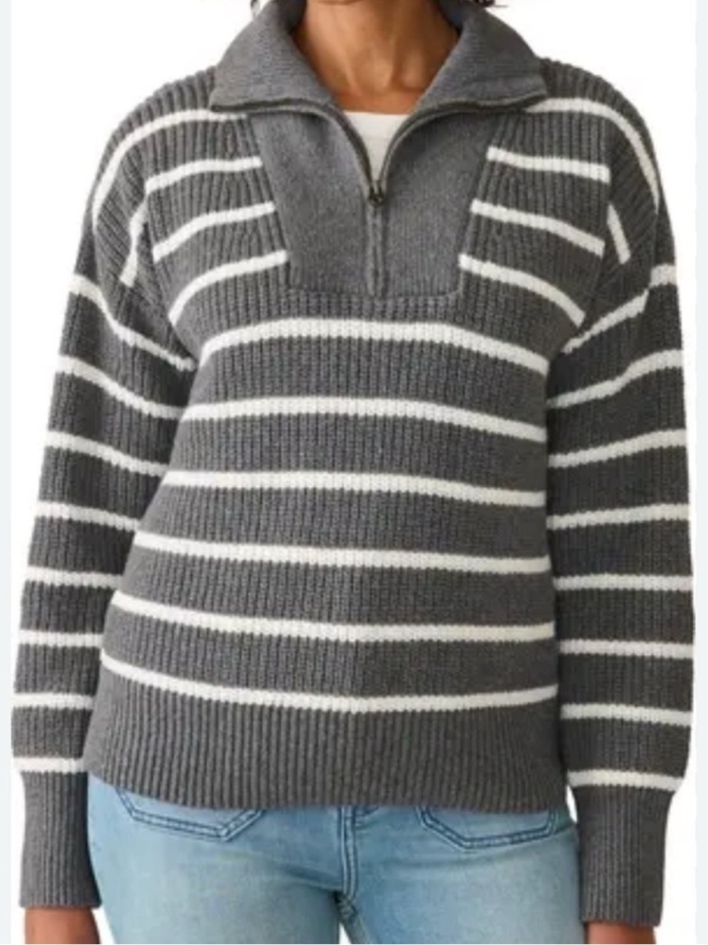 Faherty Mariner Striped Sweater Women Organic Cotton Wool 1/4 Zip XL NWT